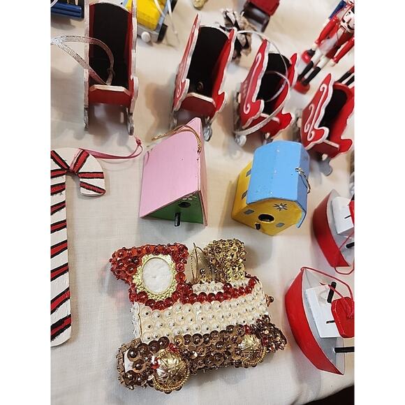 Lot of 28 Wooden Christmas Ornaments Nutcrackers Sleds Candy Canes Soap Box Cars - Picture 7 of 13